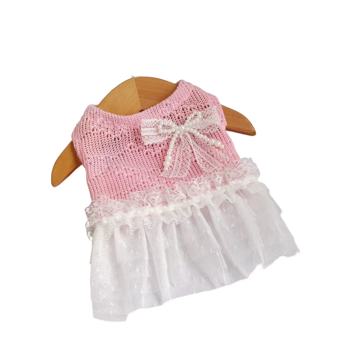 Vestido de punto elegante con encaje y lazo para perros pequeños - imagen 4