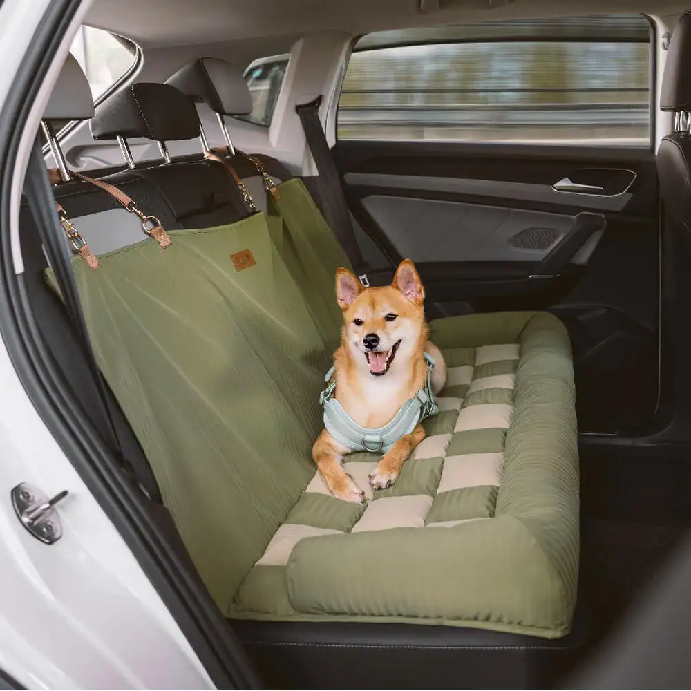 Cojín de respaldo de seguridad para viaje, cama grande para asiento de coche para perros, sillón de tablero de ajedrez, adecuado para la mayoría de los modelos de coches