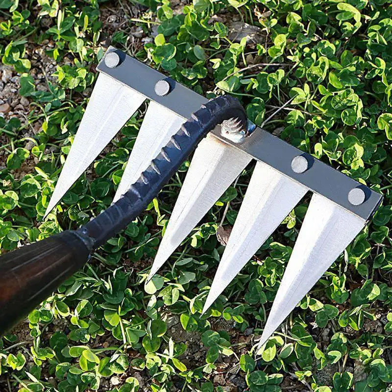 Rastrillo de Metal de alta resistencia para jardinería, rastrillo para deshierbe, cultivo de roca, grava, raíz de superficie - imagen 2