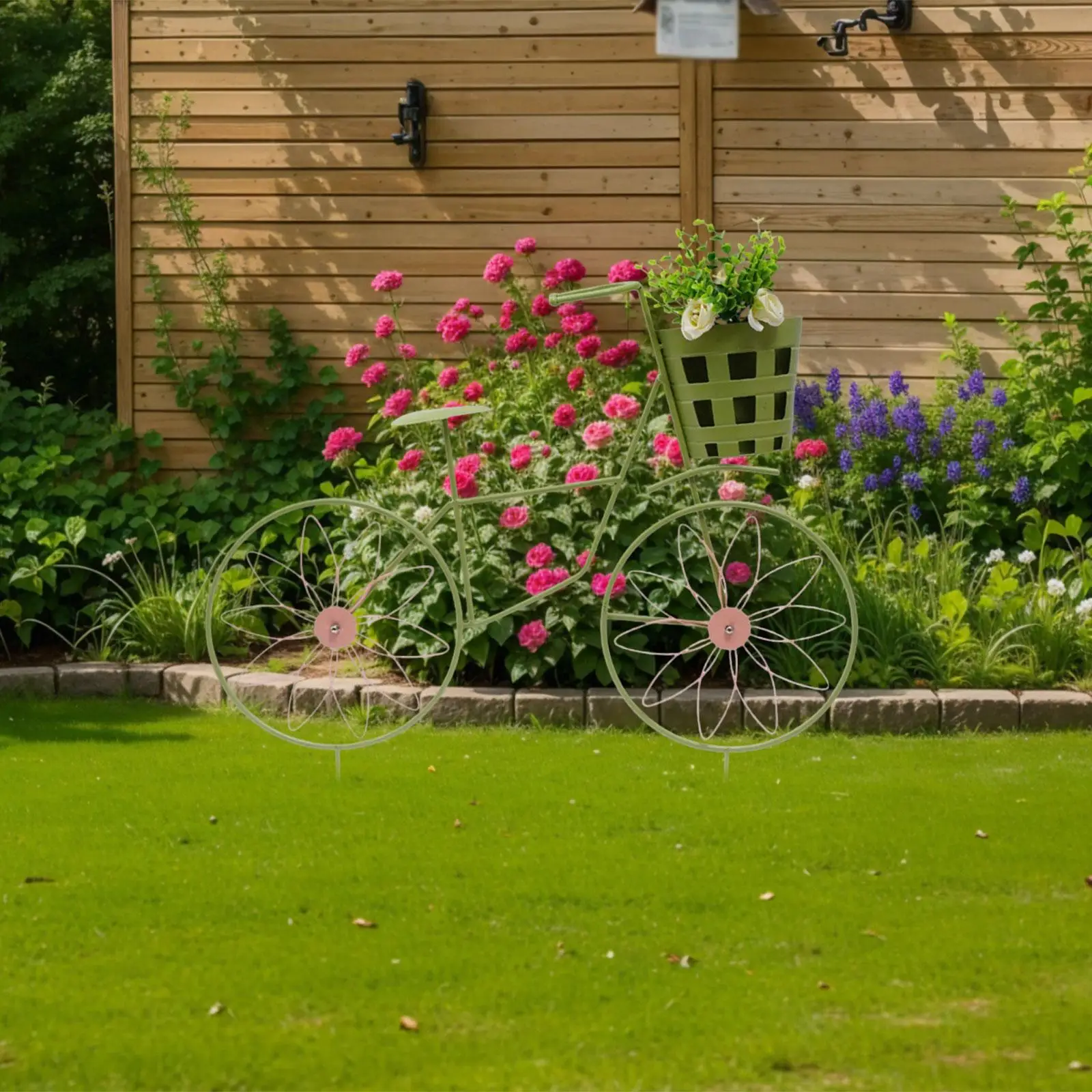 Adorno de estaca de jardín para bicicleta, fácil de instalar, soporte de flores con forma de bicicleta, estante para plantas para vacaciones, decoración de inauguración de la casa - imagen 2