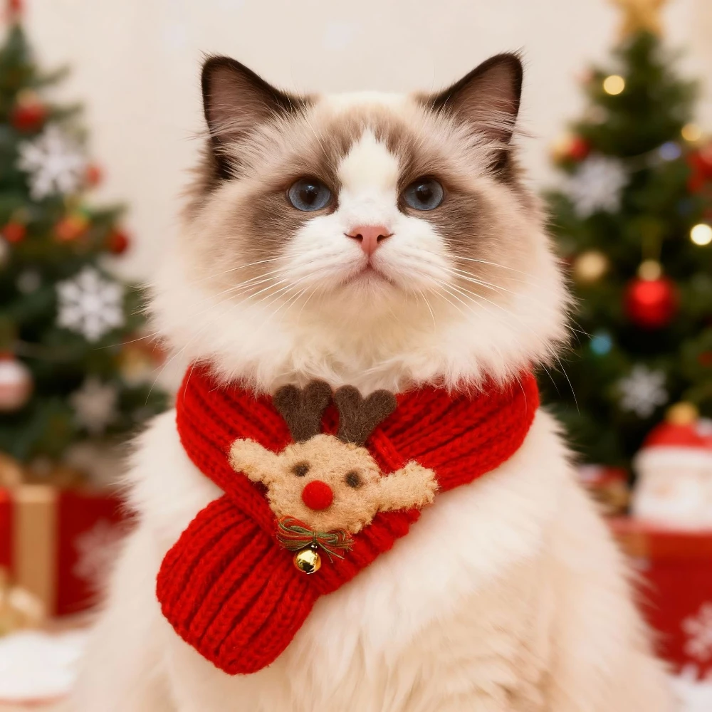 Bufanda navideña roja para perros y gatos – Calentador de cuello - imagen 2