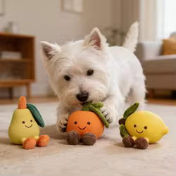Juguete para perros: peluche de látex, forma de fruta, indestructible