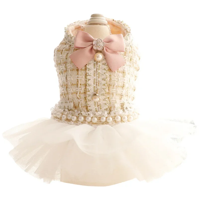 Ropa para perros, ropa de otoño e invierno, falda tutú de princesa para gatos, vestido de lana con perlas para perros pequeños, falda de malla para gatos, ropa para perros - imagen 5
