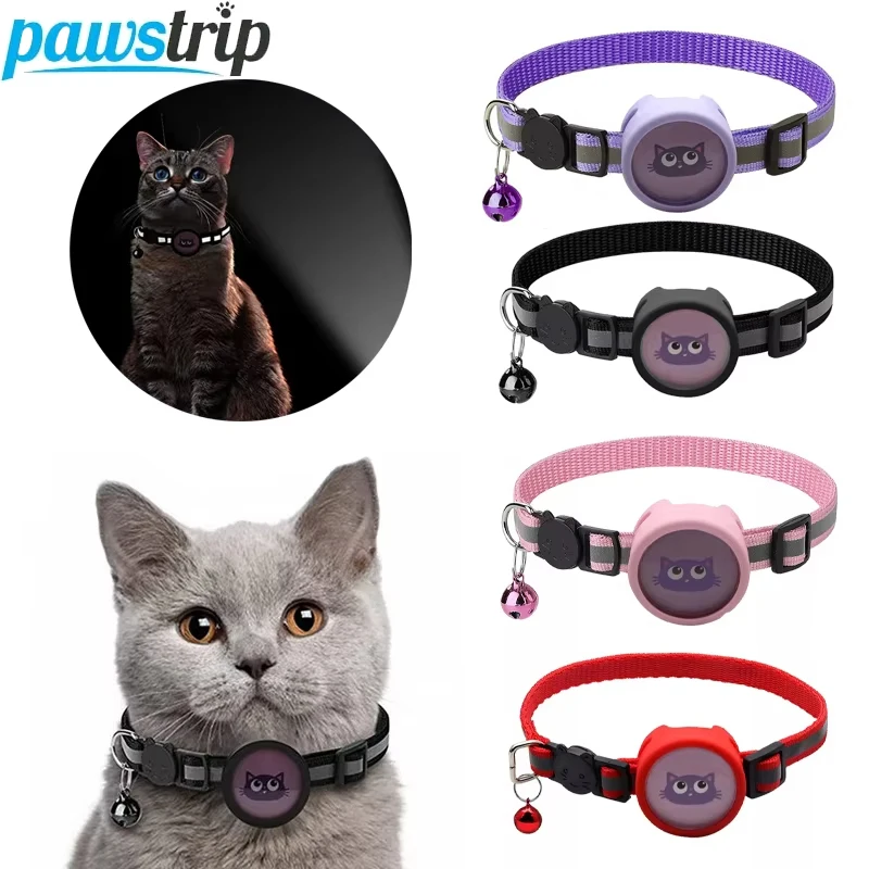 Collar antipérdida para gatos, funda protectora para rastreador GPS, funda Airtag ajustable con campana, collares reflectantes para mascotas para gatos