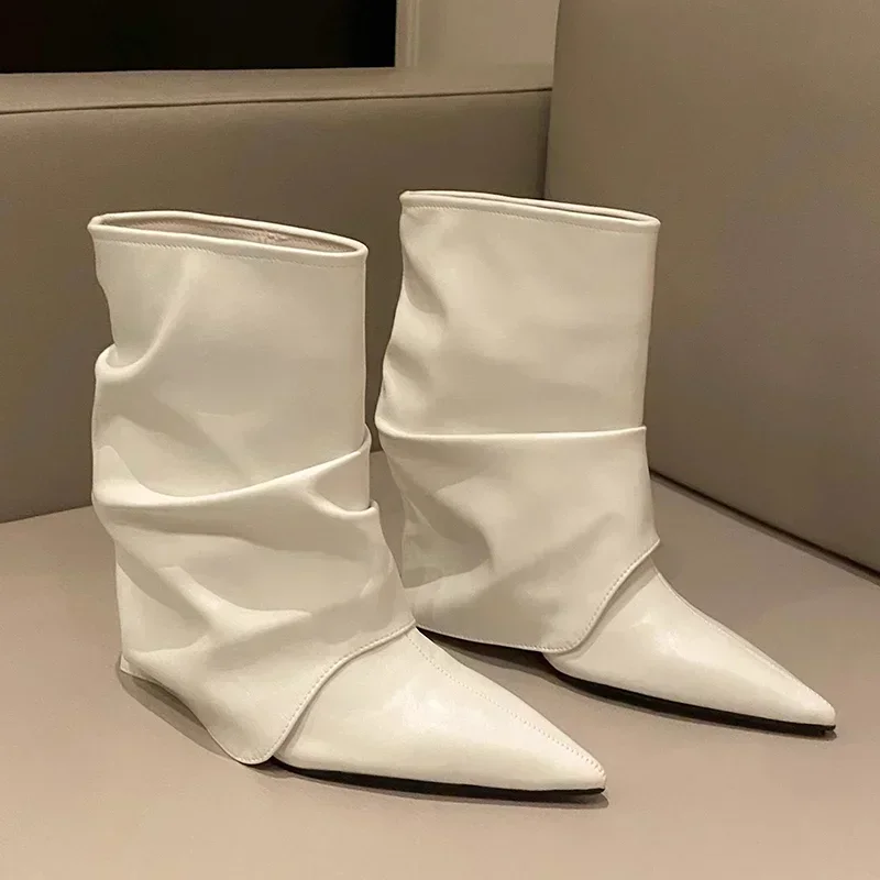 Botines puntiagudos para Mujer, zapatos de cuero sexis para nieve, zapatos de moda de diseñador para Mujer 2025, Botas góticas de invierno Chelsea para Mujer - imagen 3