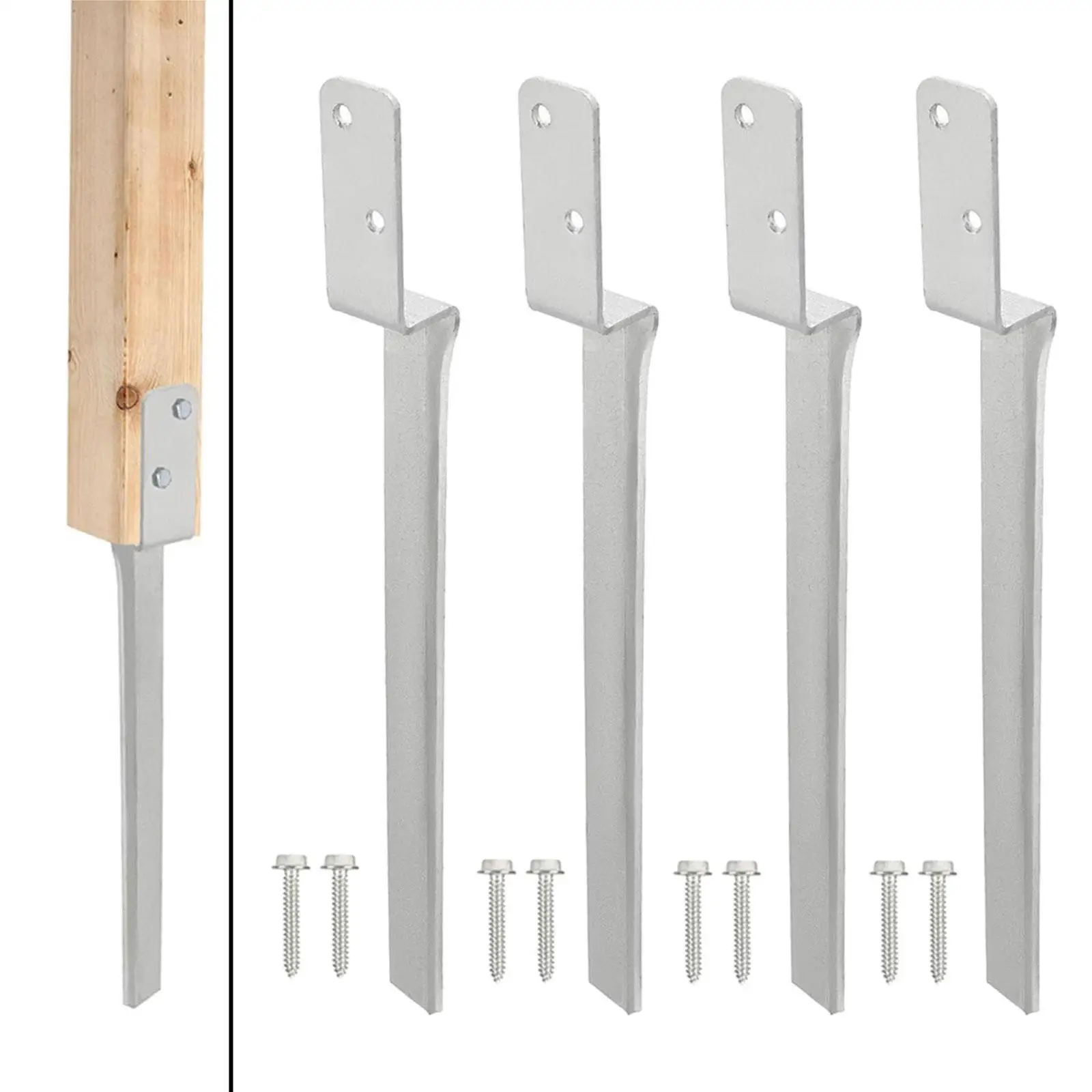 4 Pieces Fence Post Anchors Heavy Duty Ground Nails Gardening Equipment with Screw Sturdy Easy Installation Grounding Stakes