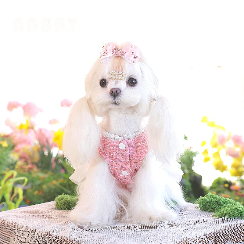 Vestidos lolita de Tweed para perros pequeños, vestido de princesa para perros, vestido de boda para mascotas, ropa Formal para fiesta de cumpleaños, vestido de tul para perros - imagen 4