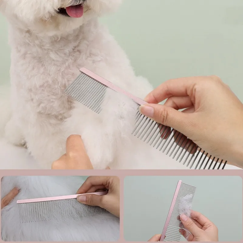 Peine de acero inoxidable para perros, cepillo de aseo con doble diente, removedor de pelo, apertura de nudo, masaje, suministros para mascotas - imagen 3