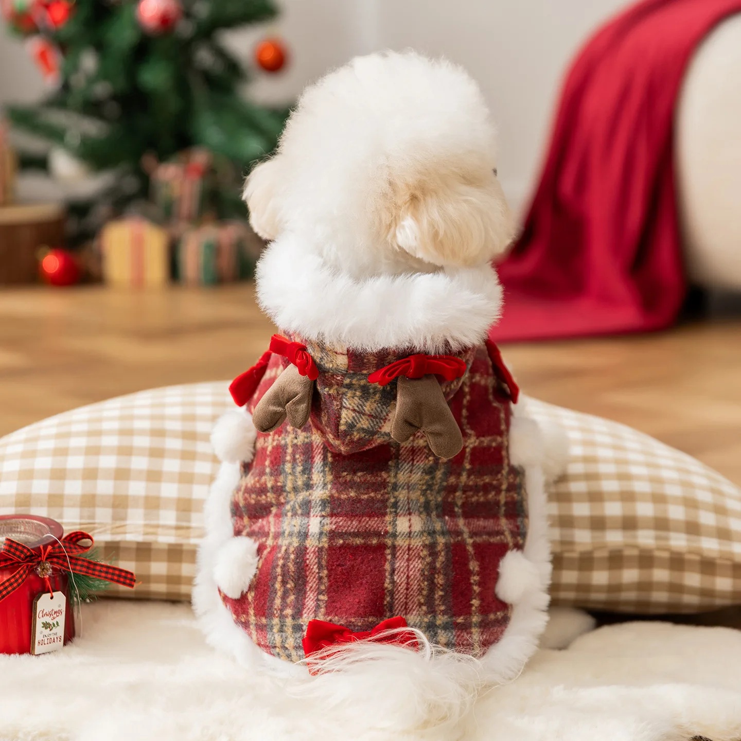Abrigo invierno perro mini cachorro capucha forro terciopelo navideño - imagen 3