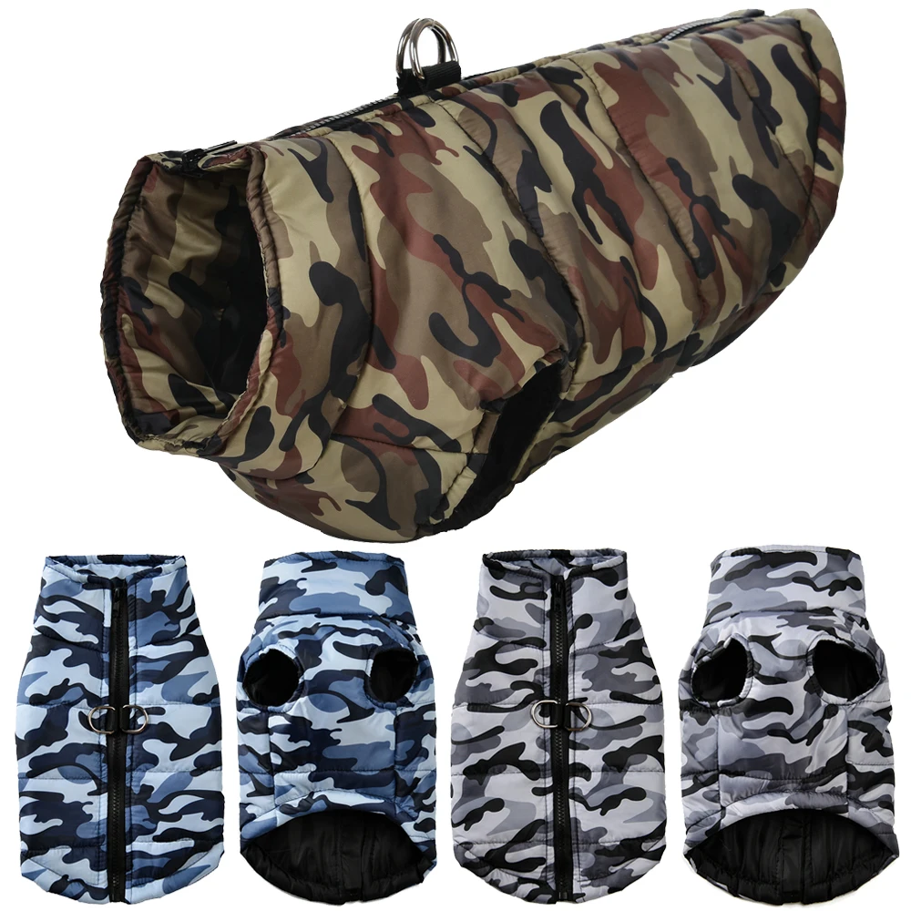 Ropa impermeable para perros grandes, abrigo, chaqueta cálida de invierno para perros con cuello alto, estampado de camuflaje, disfraz de pastor alemán, traje para mascotas