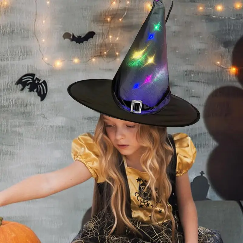 Sombrero de bruja con luz LED para niños, niñas y mujeres, falda de telaraña, disfraz de Mago para fiesta de Halloween - imagen 3