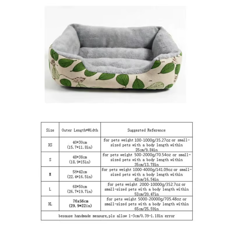 Cama franela suave estampado hojas lavable para perros y gatos - imagen 3