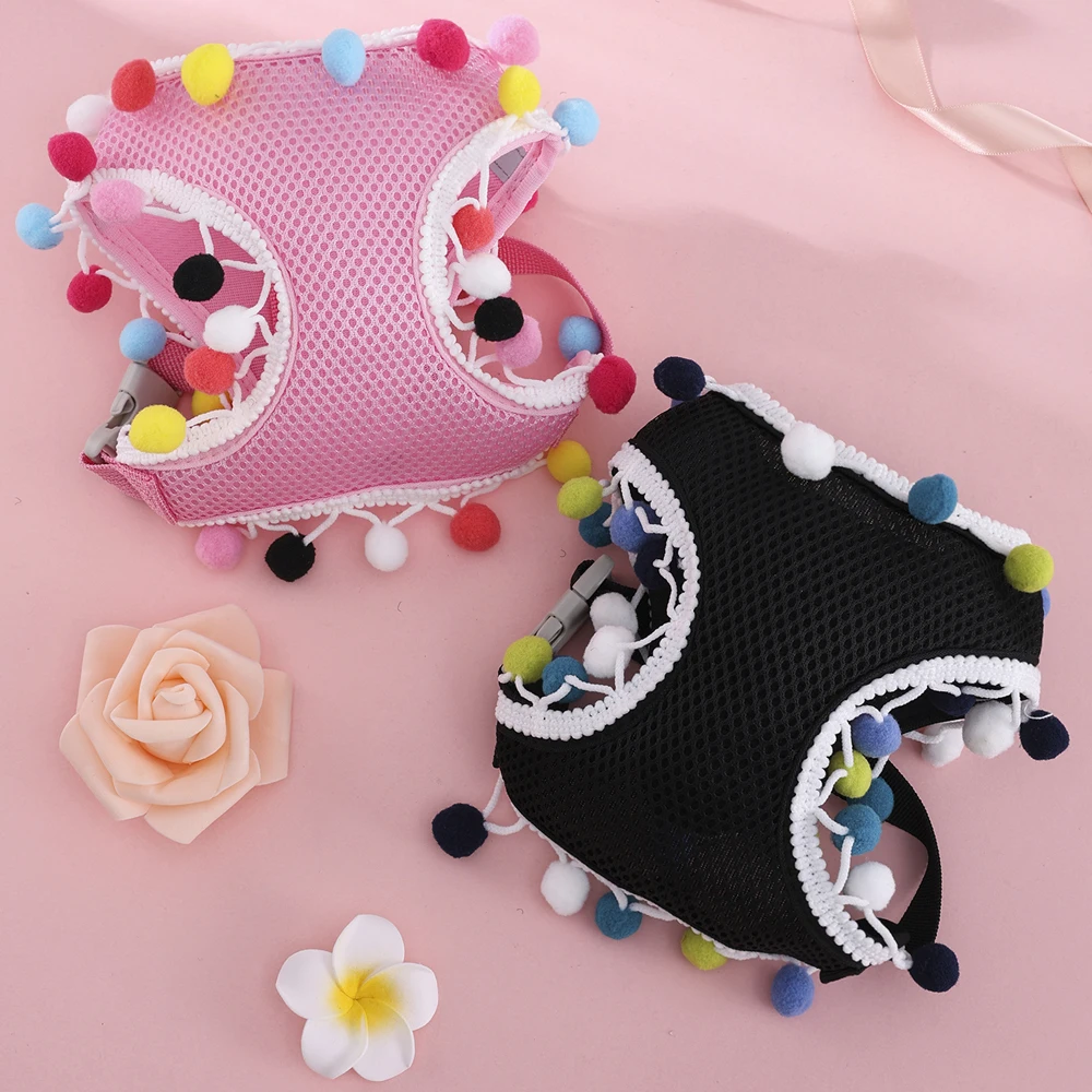 Arnés de malla transpirable para perros pequeños, conjunto de correa de arnés de encaje con flecos ajustables y bonitos para gatos, accesorios cómodos para correa para perros y mascotas - imagen 5