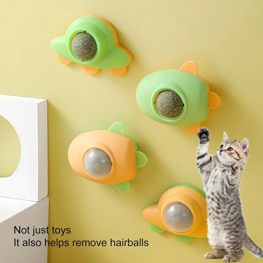 Juguete autoadhesivo con forma de cohete para gatos, bola para masticar para interiores, aumento del apetito