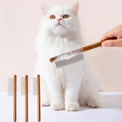 Cepillo quitapelos para gatos con mango de madera peine acero