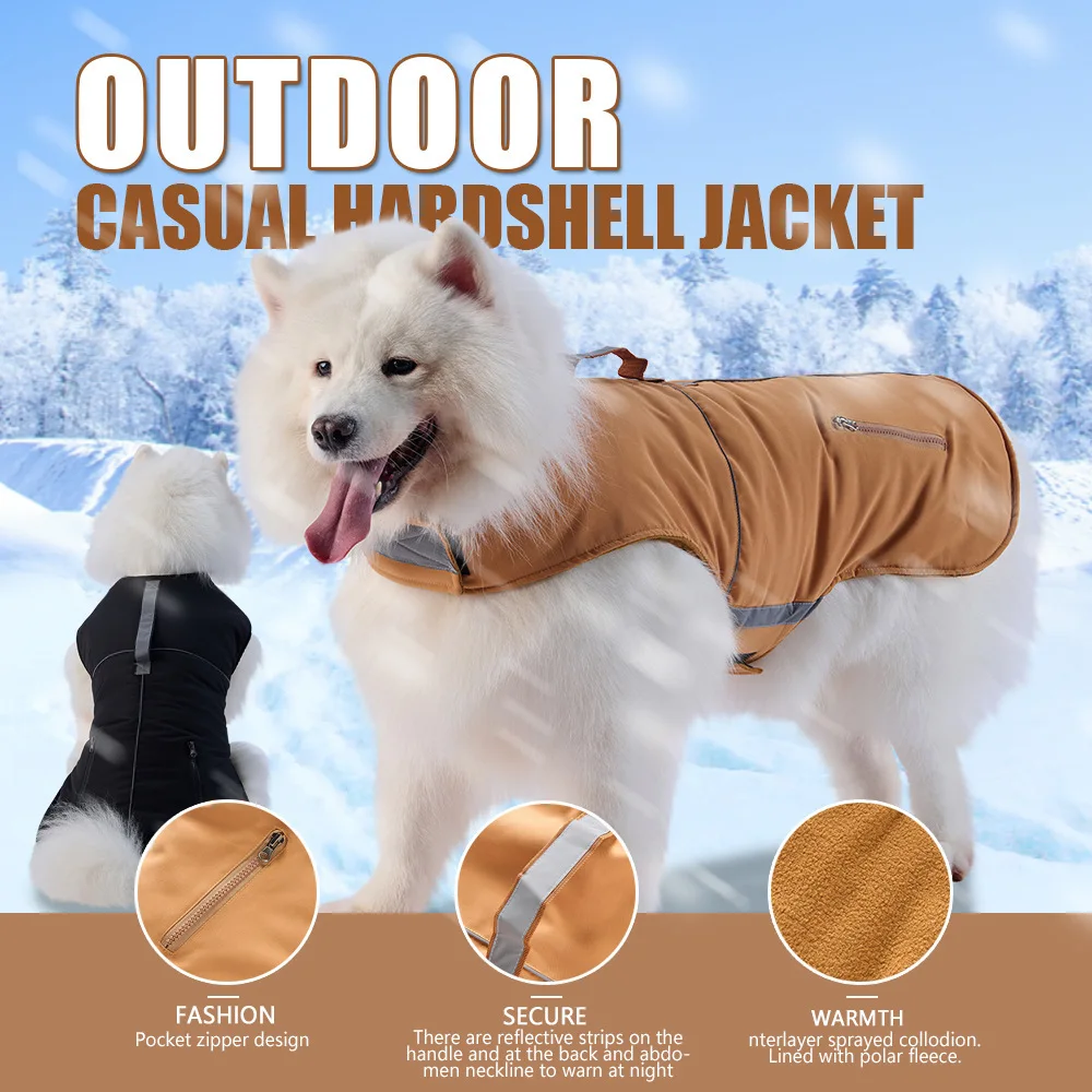Ropa grande para perros, tira reflectante, gruesa, cálida, ropa para perros de otoño e invierno, ropa impermeable para mascotas - imagen 2