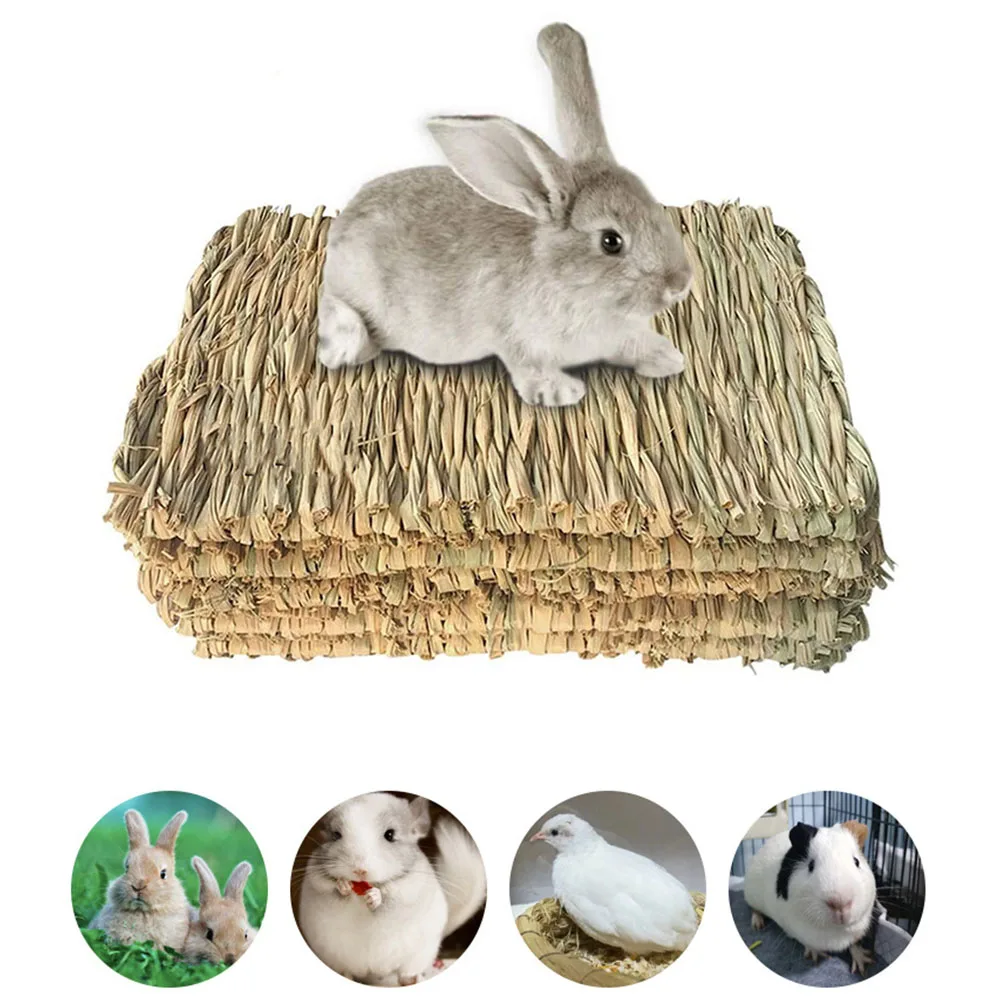 Conejo mascota estera para masticar Animal PEQUEÑO estera de heno tejida casa de paja Natural jaula accesorios para conejillo de indias Chinchilla hámster rata - imagen 2