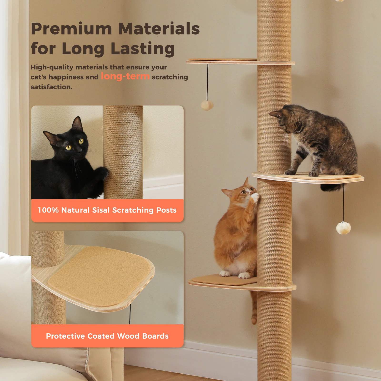 Árbol para gatos techo suelo altura ajustable poste cueva acrílico - imagen 4