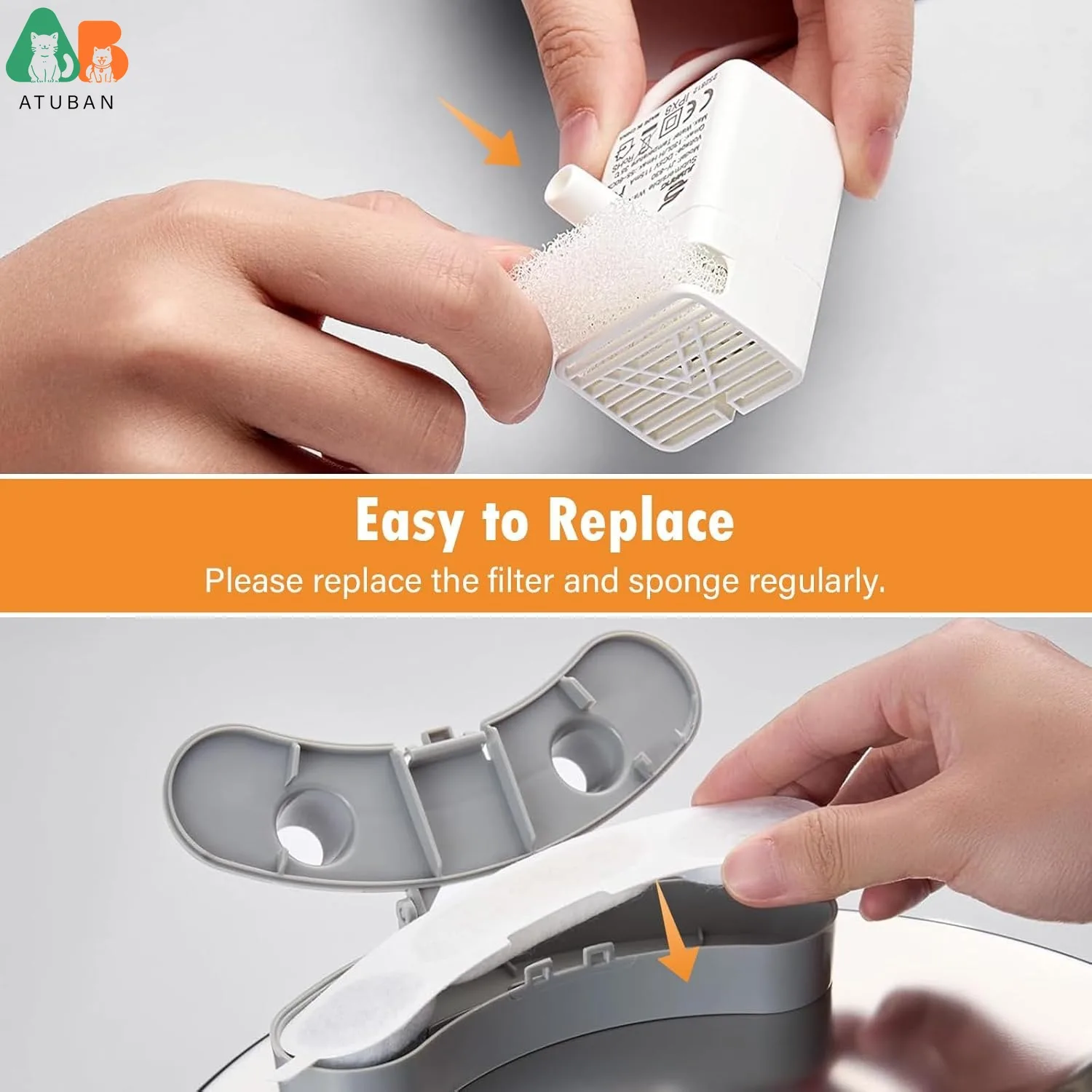 Filtros de repuesto para fuente de agua para perros de acero inoxidable smartoo, 7L/236oz, dispensador de cuencos de agua para perros grandes, filtros y esponjas - imagen 4