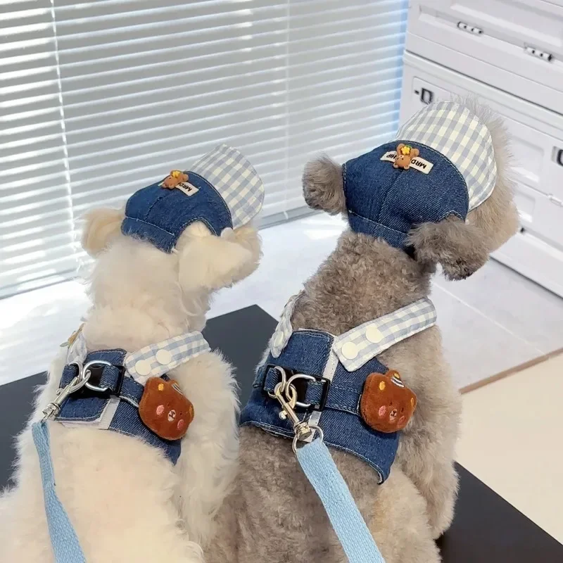 Cute Dog Harness Pet Traction Dog Harness And Leash Set Teddy Vest Striped Dog Walker Can Traction Cowboy Vest Accessories - imagen 5