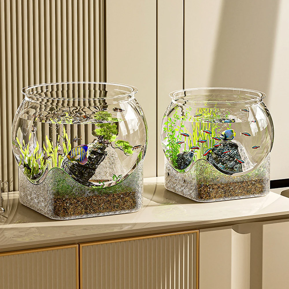 Acuario de escritorio resistente y redondo para peces, resistente a roturas, para mascotas, tortugas, peces pequeños, acuario decorativo para interiores y exteriores - imagen 5