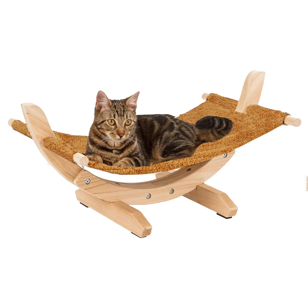 Hamaca de madera maciza para gatos con manta para mascotas, cama transpirable para dormir, fácil de montar, suministros para mascotas para interiores y exteriores - imagen 4