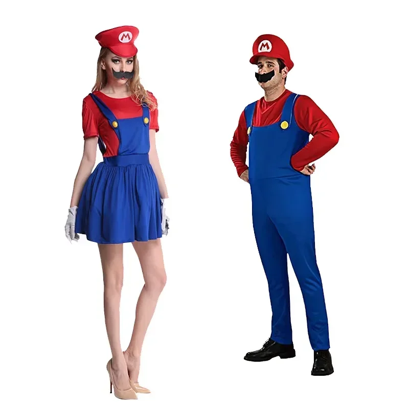 Juego Super Marios Bros fantasía hombre mono mujer vestido Anime Cosplay disfraz carnaval disfraces de Halloween con sombrero y bigote - imagen 5