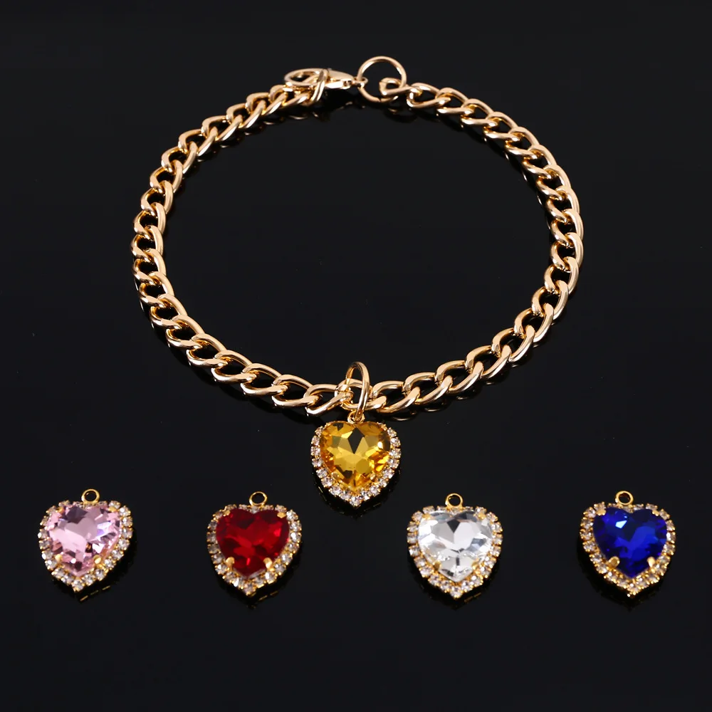 Collar de gato a la moda para gatos, cachorros, diseño de lujo, accesorios de joyería para mascotas, Collar de cadena con colgante de corazón de diamante - imagen 2