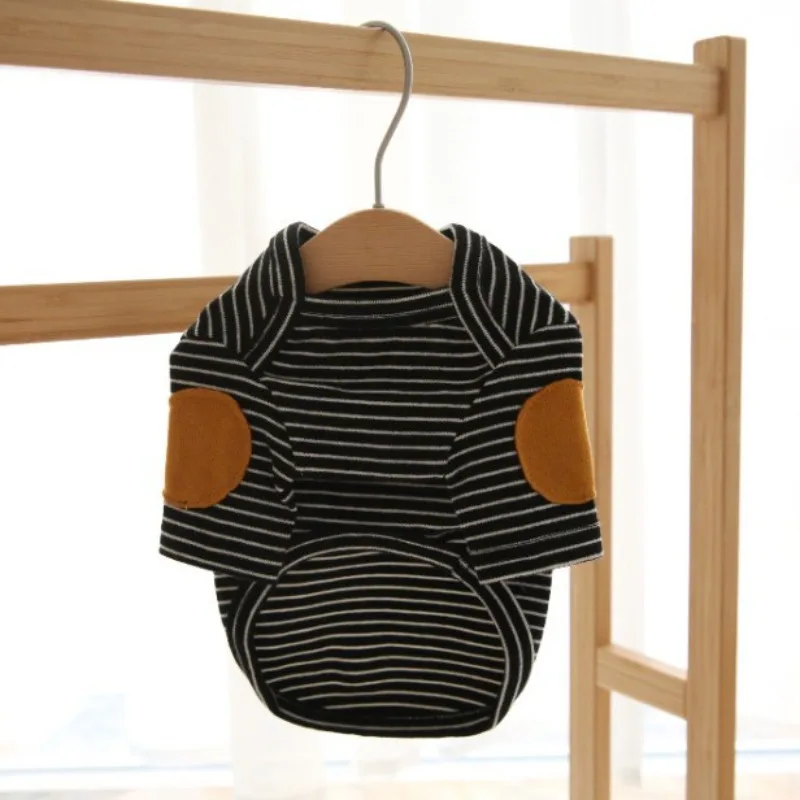 Sudadera con capucha a rayas para cachorros de invierno, sudadera bordada para perros, ropa cálida para mascotas, camisa inferior de Color sólido, jersey suave, ropa para perros - imagen 4