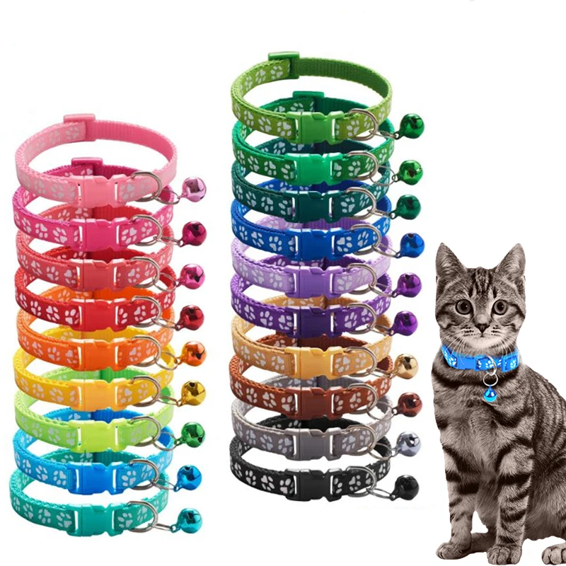 Collar para mascotas con campana, huella de dibujos animados, accesorios coloridos para perros, cachorros y gatos, Collar para gatitos, anillo de campana de seguridad ajustable, 5 uds. - imagen 3