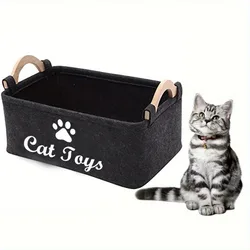 Elegante cesta de almacenamiento de juguetes de fieltro para mascotas, organizador duradero para juguetes para gatos y perros, ropa sucia y suministros de limpieza, estampado de letras