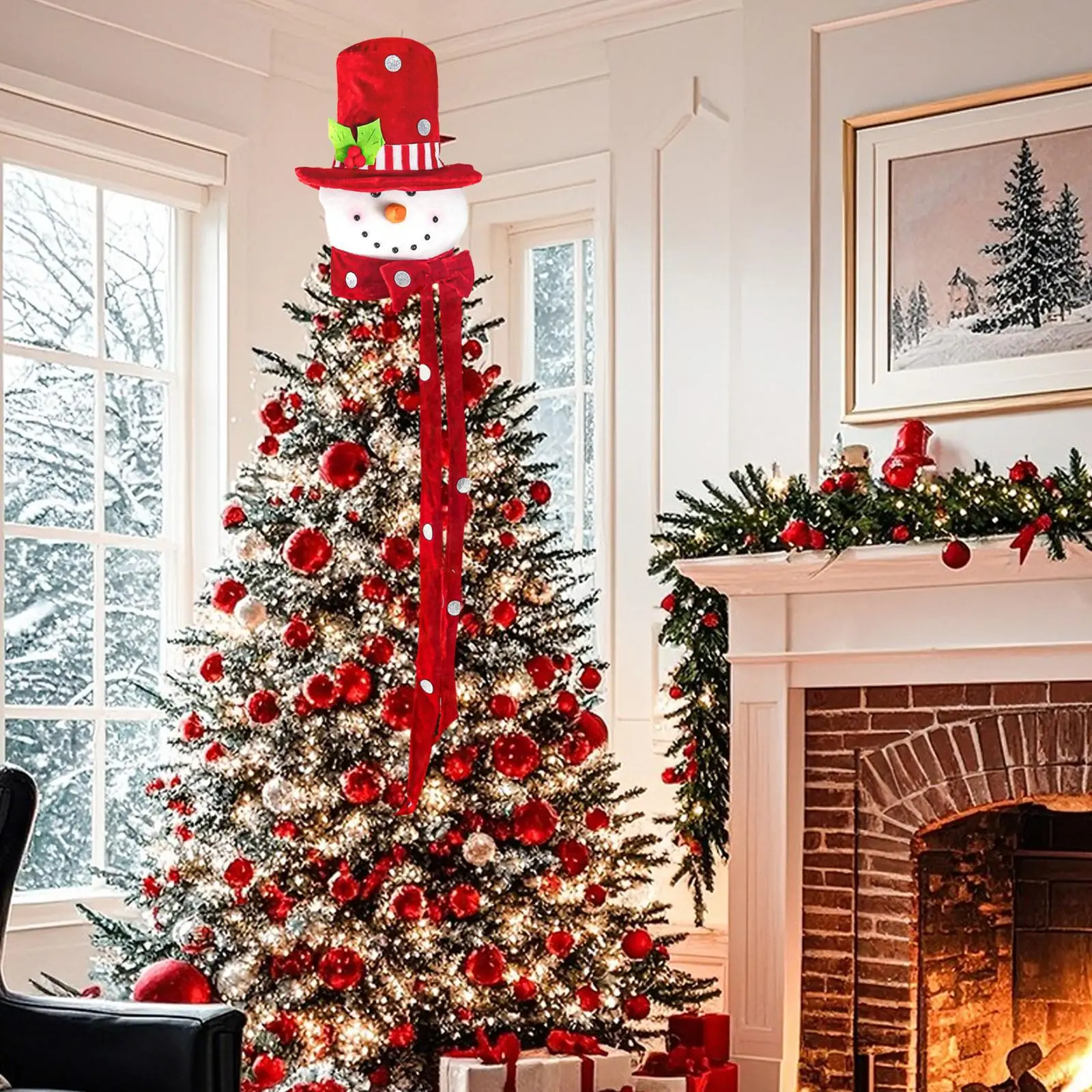 Sombrero de copa de árbol de Navidad, abrazador de muñeco de nieve, Navidad tradicional bonita de temporada para adornos de chimenea