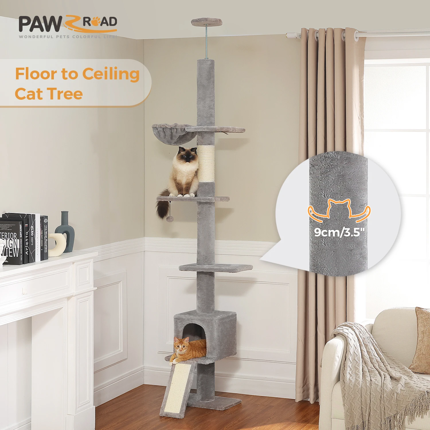 Torre de árbol para gatos de 5 niveles de piso a techo, árbol de escalada para gatos, altura ajustable para gatos de interior con escaleras para rascar Condo - imagen 2