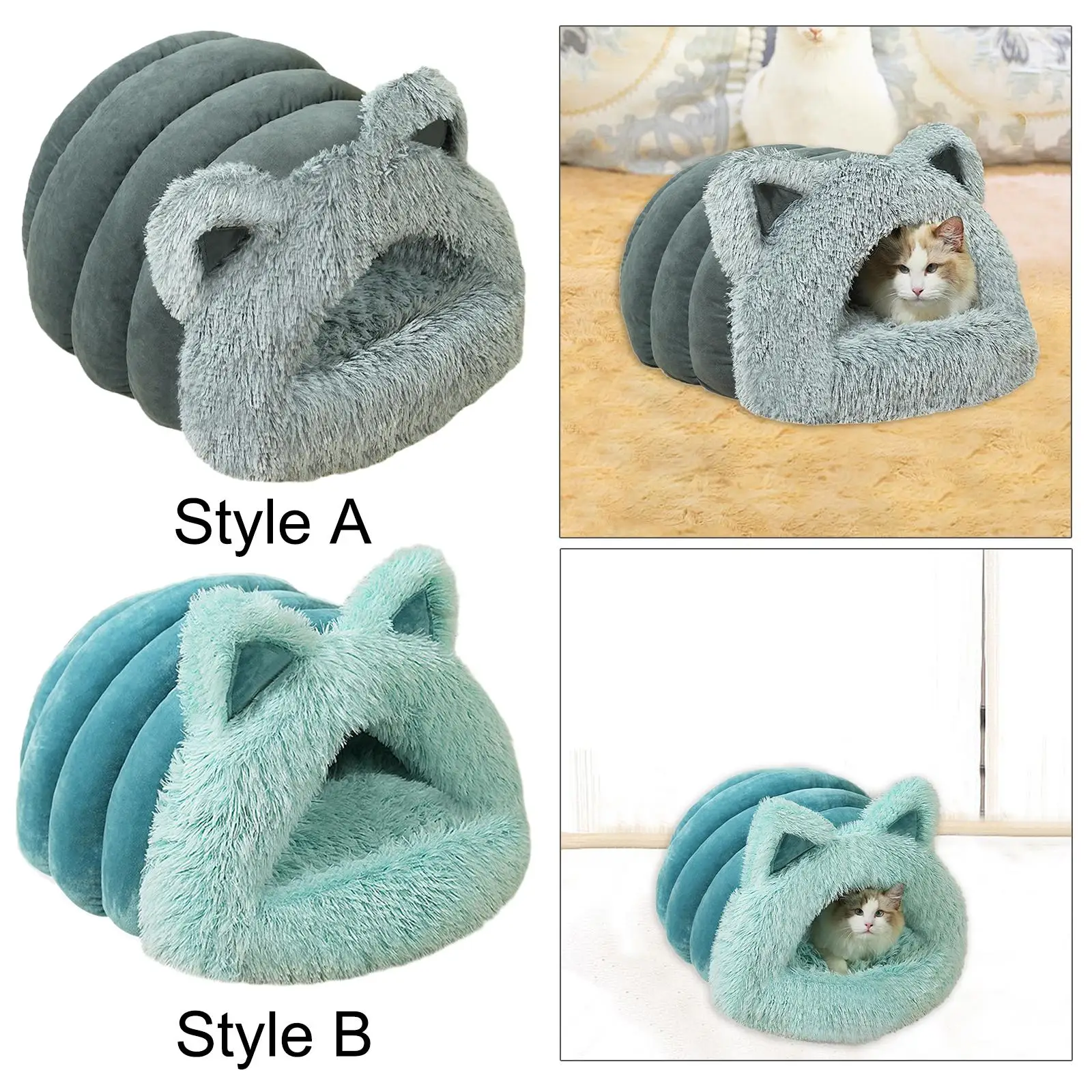 Plush Cat Bed Self Warming Pet Bed Comfortable Semi Enclosed Plush Burrowing Bed Kitten Kitty Shelter for Rabbits Kittens