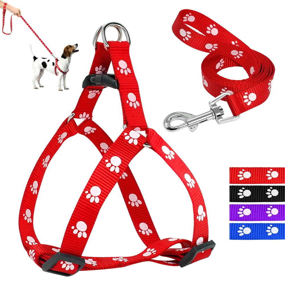Conjunto de arnés y correa con estampado de pata para perro, chaleco de nailon con cuerda de plomo para caminar, para Chihuahua - imagen 2