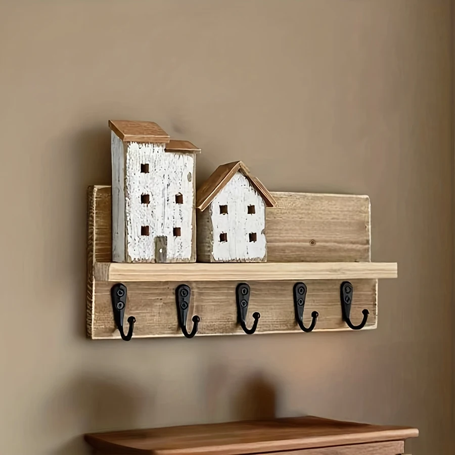 Colgador de llaves de bambú para colgar en la pared, organizador de pared, estante para llaves rectangular, ganchos para abrigos, decoración del hogar, perchero - imagen 3