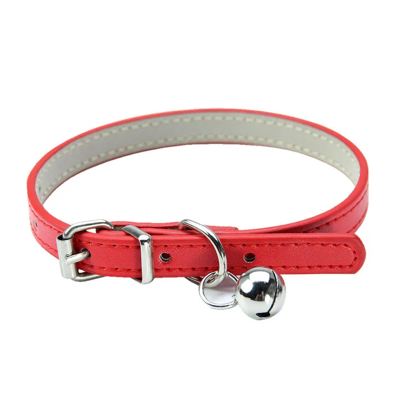 Collar para mascotas con campana ajustable, Collar para perros de cuero PU, Collar para cachorros y gatos, blanco y rojo - imagen 5