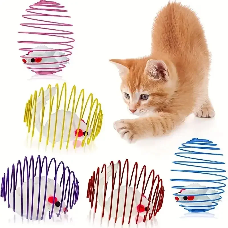 Pelotas de juguete para gatos, divertidos juguetes elásticos con resortes para gatitos, ratas enjauladas interactivas, bolas rodantes para gatos, accesorios para gatos de Color aleatorio para mascotas - imagen 2