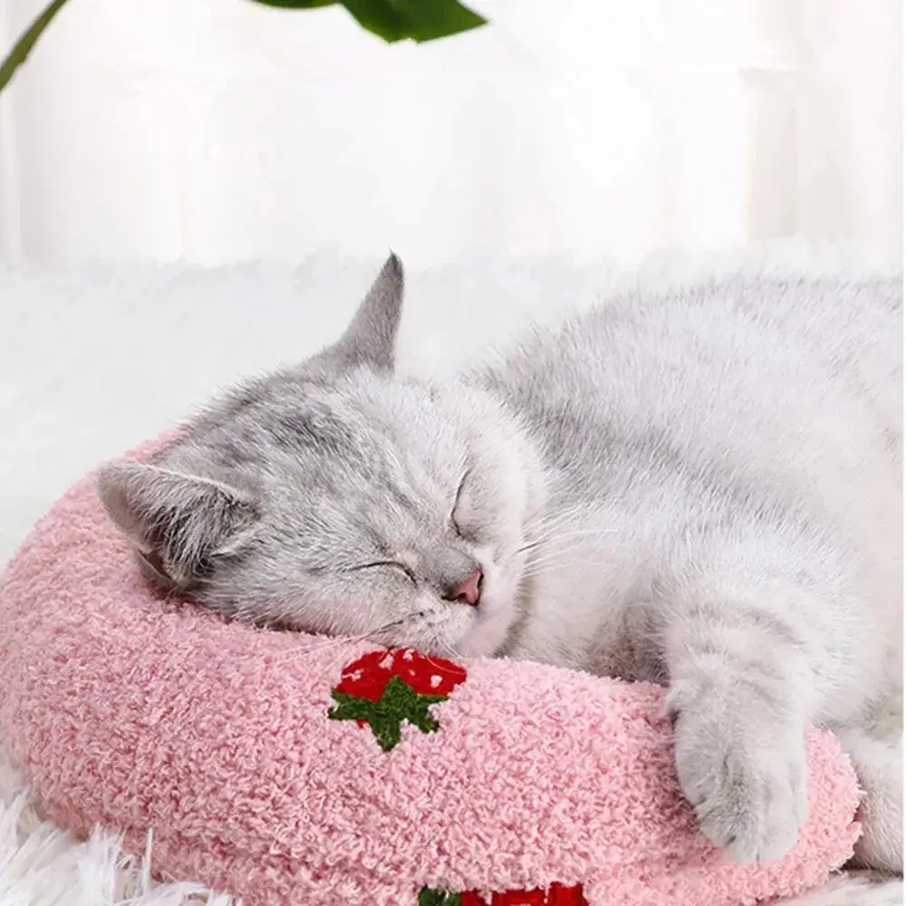 Almohada pequeña para perro, juguete calmante Ultra suave y esponjoso para mascotas, medio Donut, alivio de las articulaciones, mejora el sueño, suministros para gatos, nuevo - imagen 3