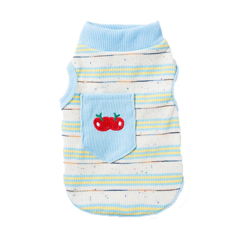Camiseta sin mangas a rayas con bordado de cereza para mascotas, camiseta sin mangas fina de primavera para mascotas, Top para gato de Teddy York, ropa para cachorros, chalecos refrescantes - imagen 5