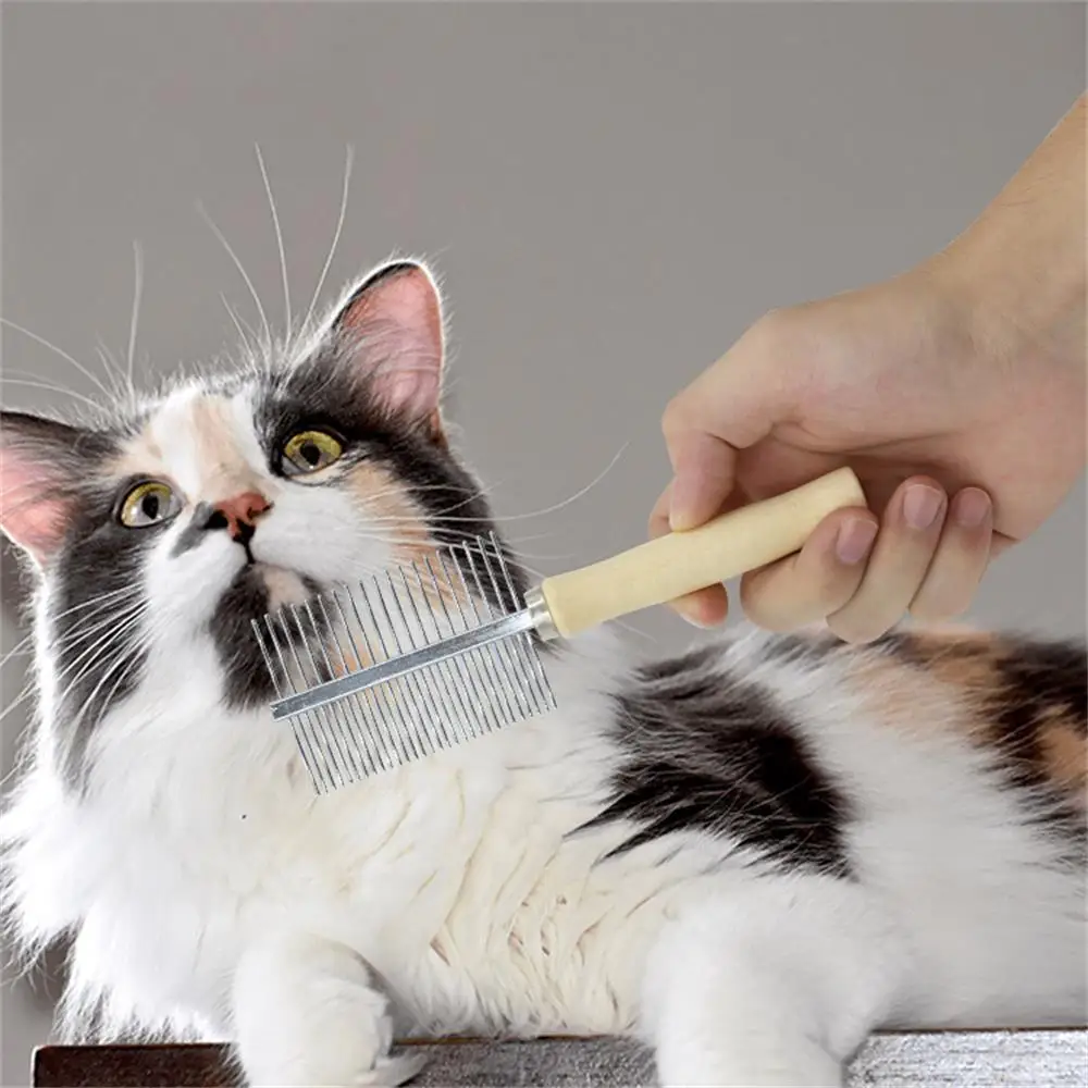 Removedor de pelo de acero inoxidable para mascotas, peine para el pelo de gato, mango de madera, peine para gatos, pelo liso, peine para perros, equipo de aseo para perros y mascotas - imagen 2