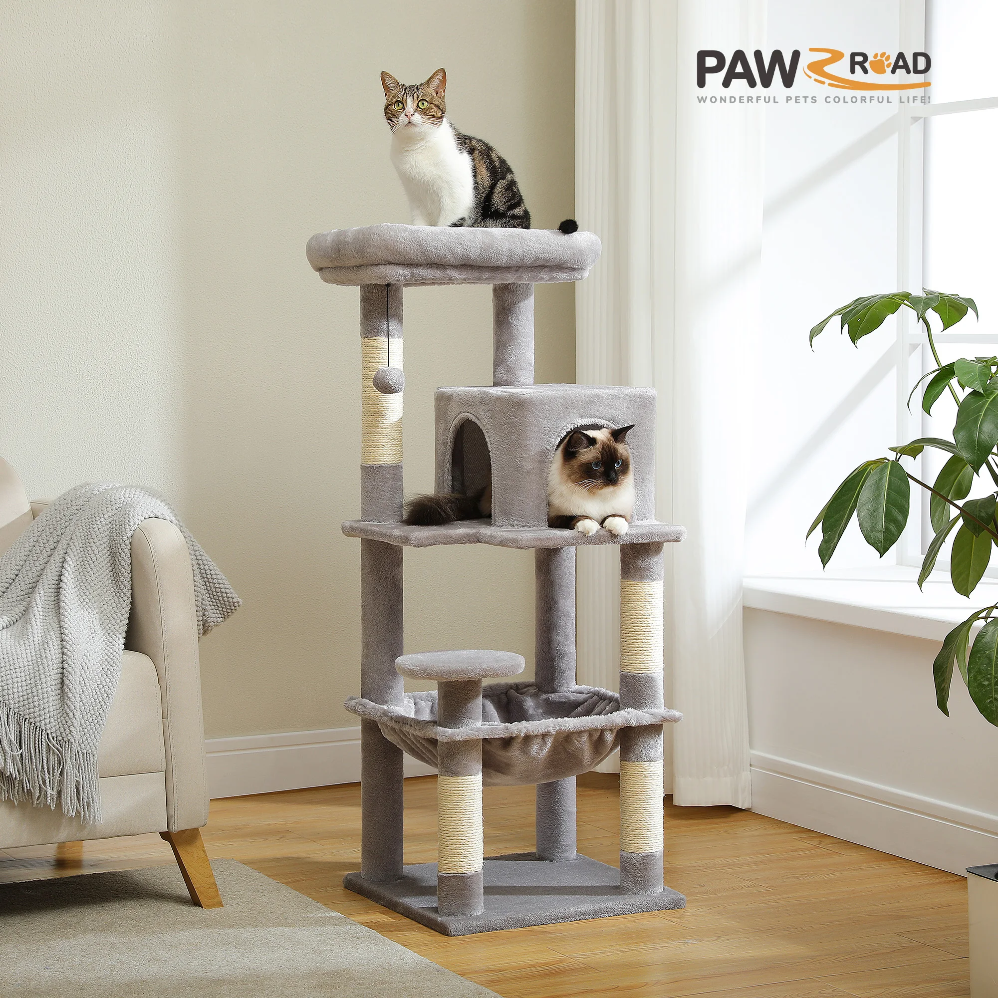 Árbol rascador para gatos con hamaca y plataformas de 5 niveles - imagen 4