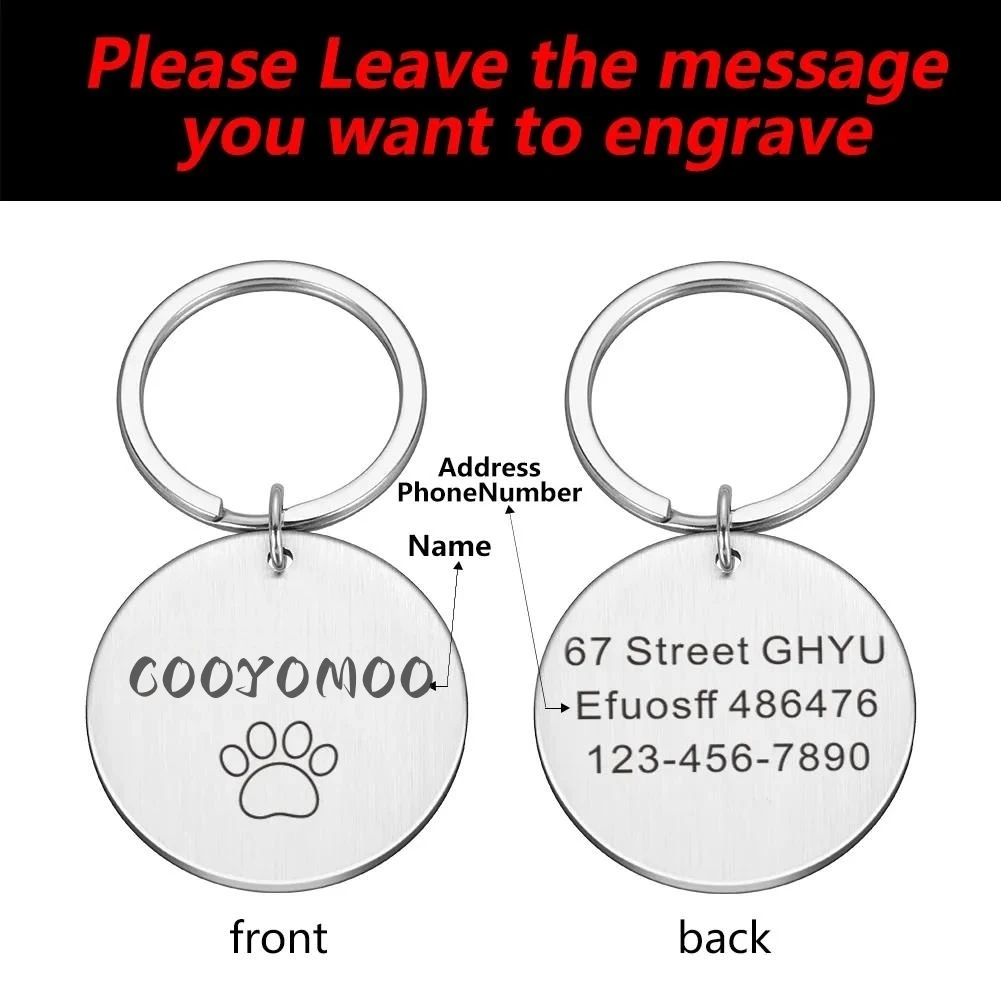 ID Tag Custom Name Anti-lost Engraved Record Tel Address Cat Puppy Personalized Paw Print Medal Pendant Pet Dog Collar Accessory - imagen 2