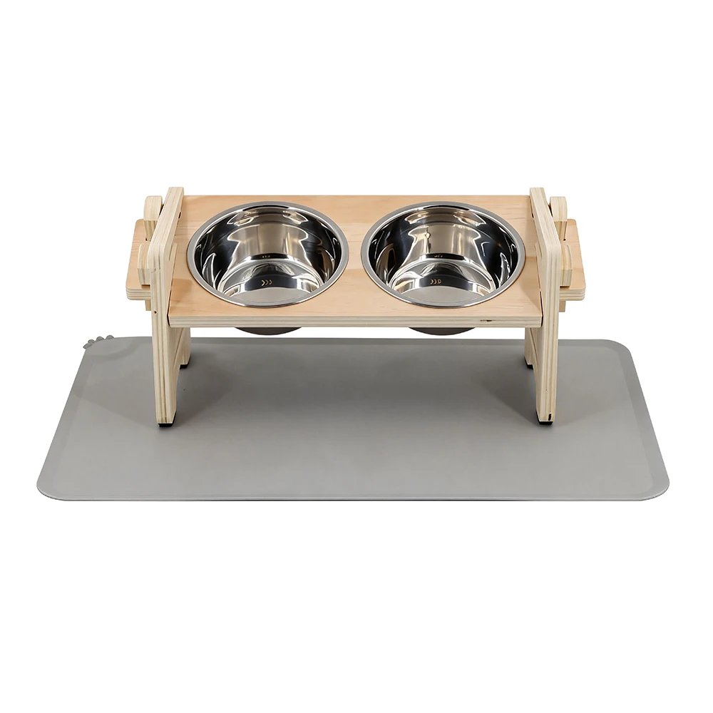 Soporte para comederos de gatos ajustable con tapete antiderrames - imagen 2