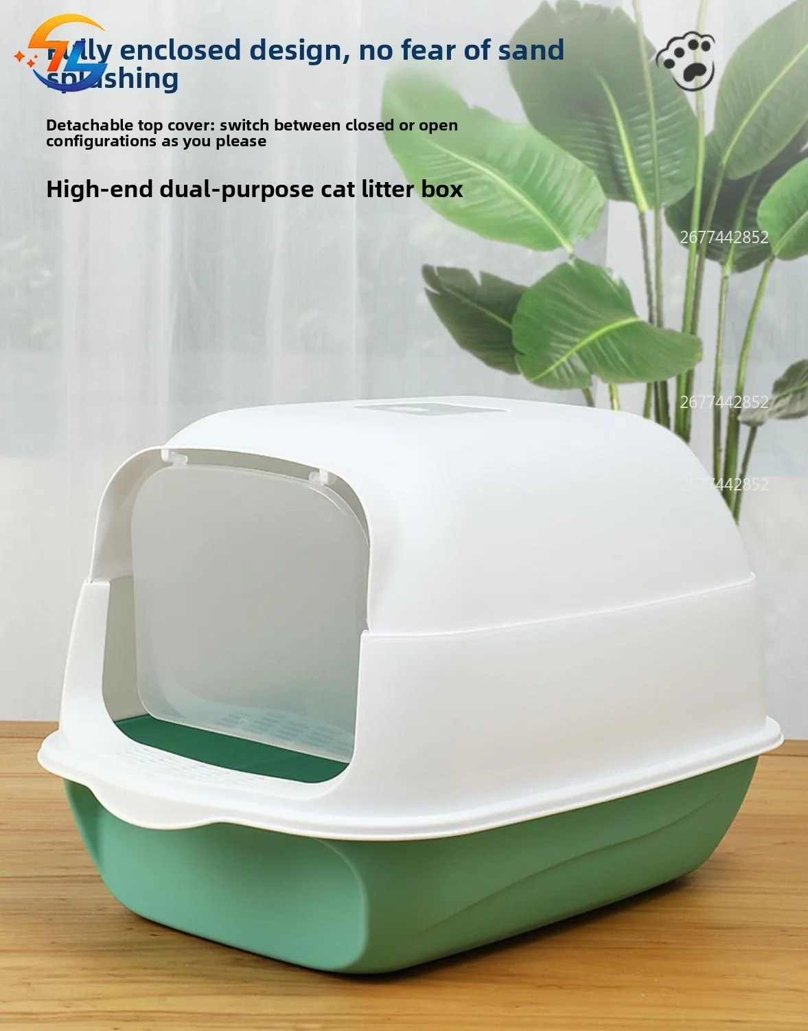 Lavabo de arena para gatos cerrado grande, inodoro extraíble para gatos, bacanas de arena antisalpicaduras para gatos, lavabo de limpieza