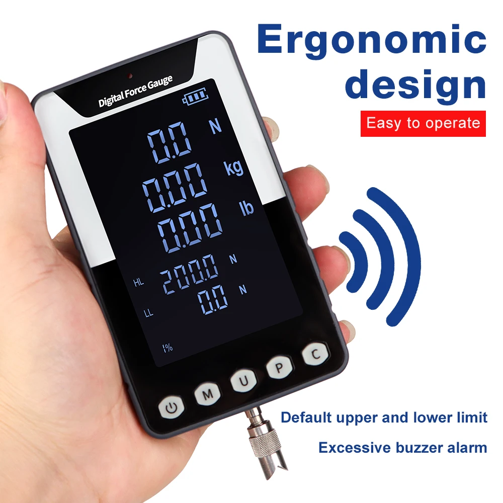 Medidor de fuerza portátil DF-200N/500N, medidor Push-Pull de pantalla grande, dinamómetro Digital, probador de tensión de empuje con 5 tipos de sondas - imagen 4