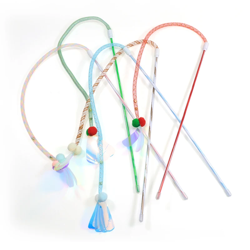 Manguera de colores para gatos, palo de burlas con campana integrada, lentejuelas láser externas, juego interactivo, suministros para mascotas - imagen 2