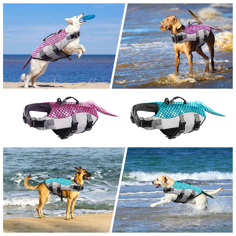 Benepaw-chaleco salvavidas de sirena para perro, ropa de baño ajustable para mascotas, flotación, piscina, playa, cachorro, Asa Ripstop - imagen 5
