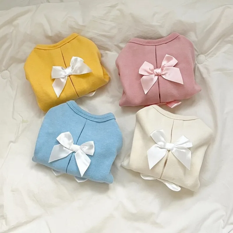 Pet Clothes Bow Hoodie Tie Patchwork Sweater Dog Princess Shirt Embroidered Flower Pet Pink Bowknot Princess Clothes Puppy Pet - imagen 2
