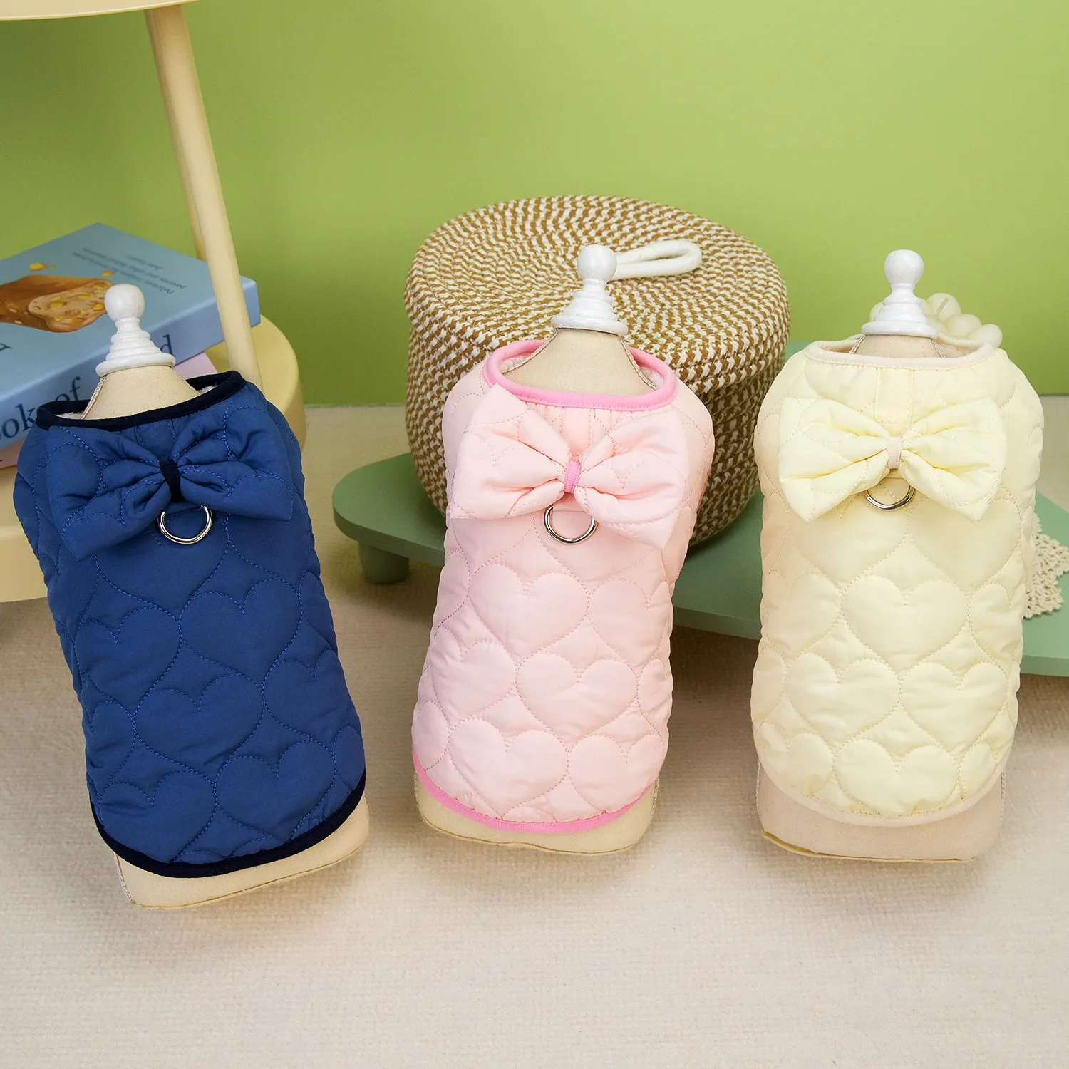 Ropa de algodón con burbujas para perro, Parkas con lazo de amor para perros pequeños y medianos, accesorios de ropa para mascotas, Otoño e Invierno - imagen 4